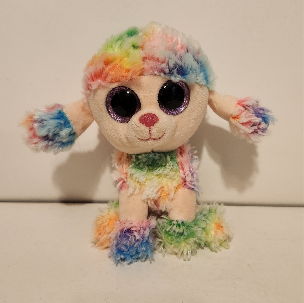 6 1/2” Ty Rainbow the Rainbow colored Poodle Dog Plush Stuffed Animal
